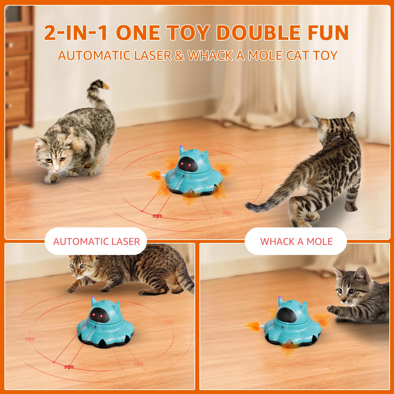 MIKK Cat Laser feathers ejecting during play for surprising chases