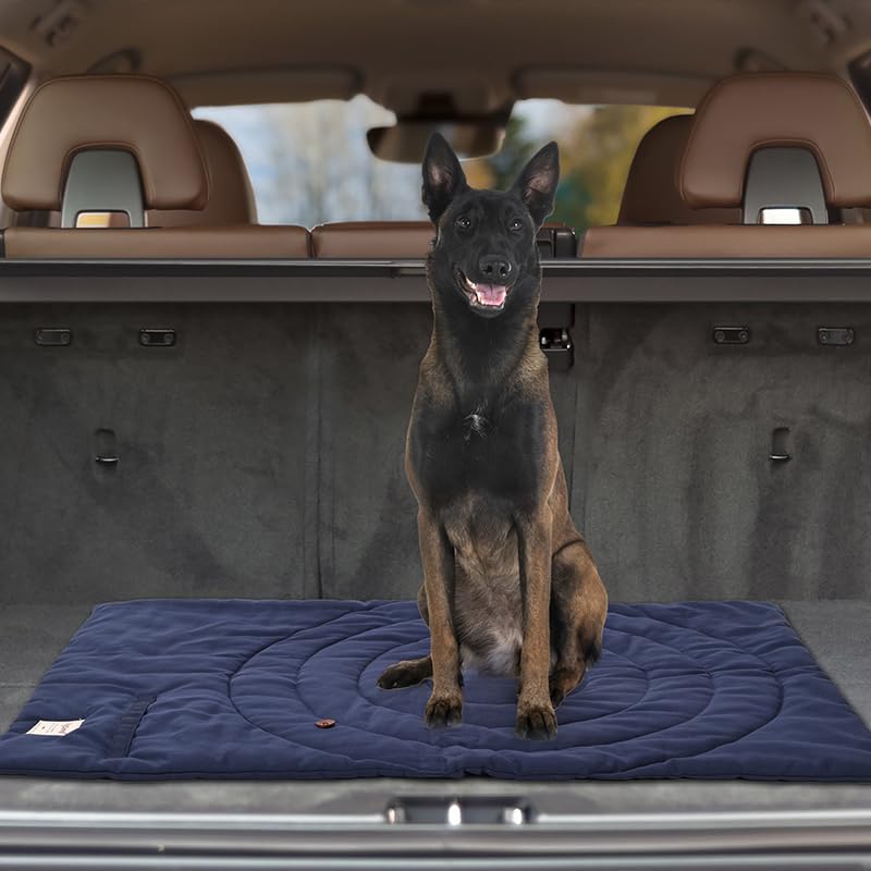 MikooMikoo Travel Dog Bed open layout on ground for outdoor lounging.