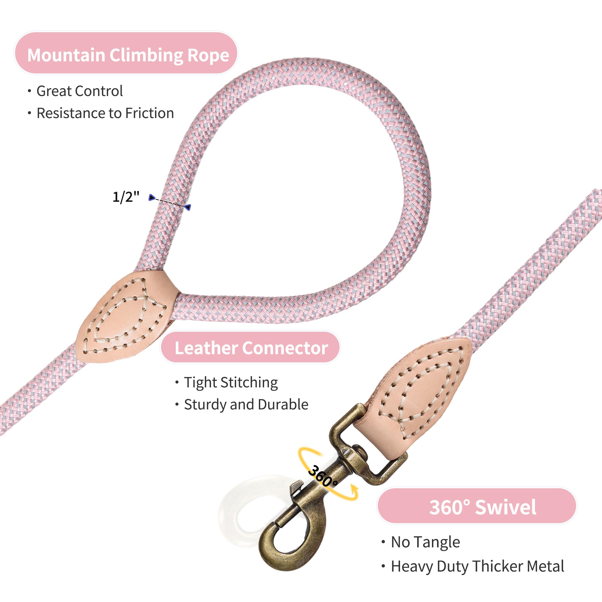 Mile High Life 360° swivel hook prevents tangling on walks.