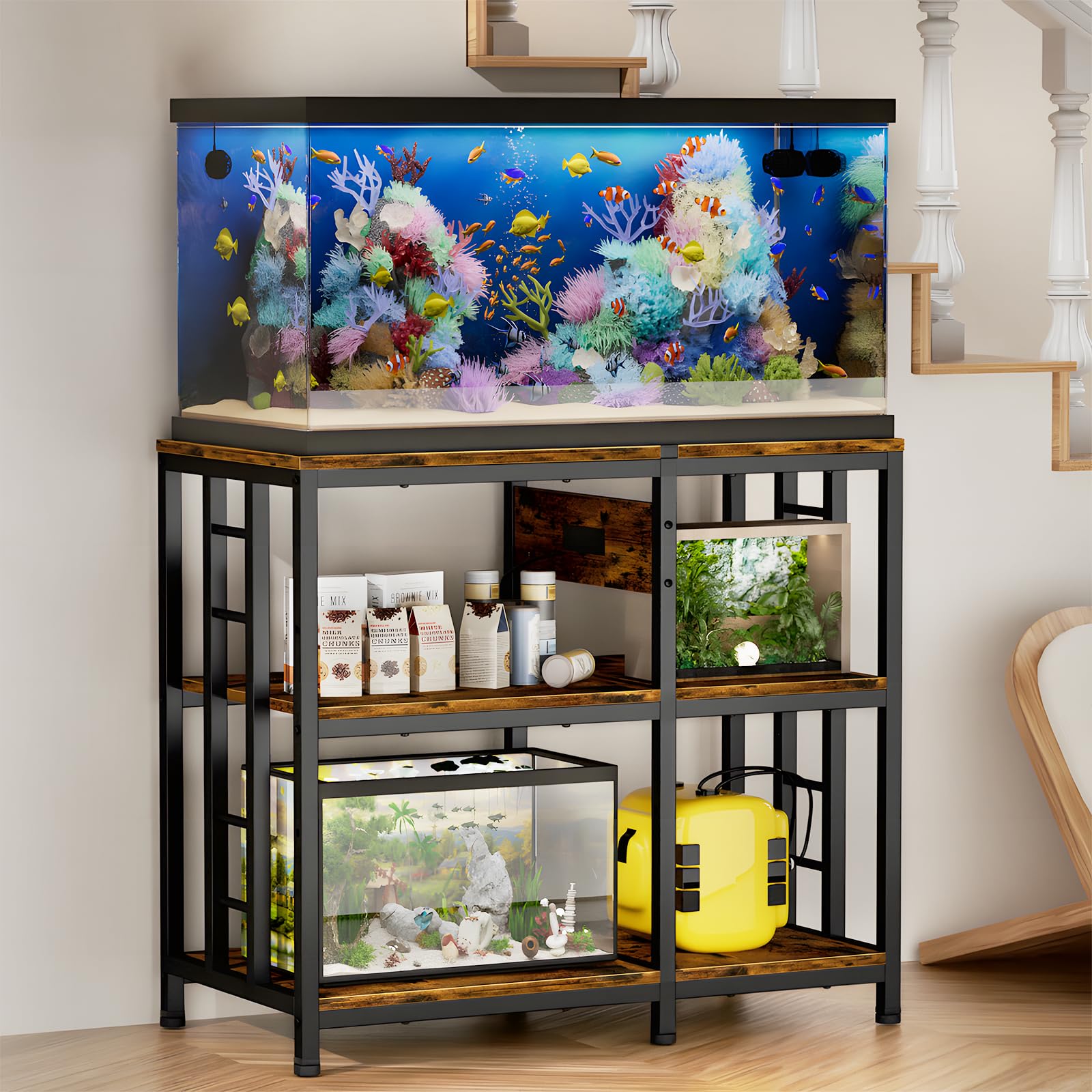 MILEFA reinforced middle shelf adjustable to fit 5-10 gallon tanks or reptiles' terrariums.