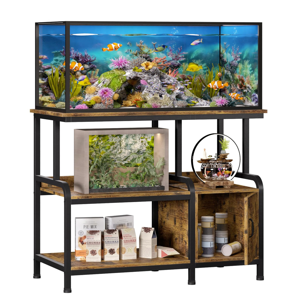 MILEFA terrarium rack lower shelves provide accessible storage for essentials.