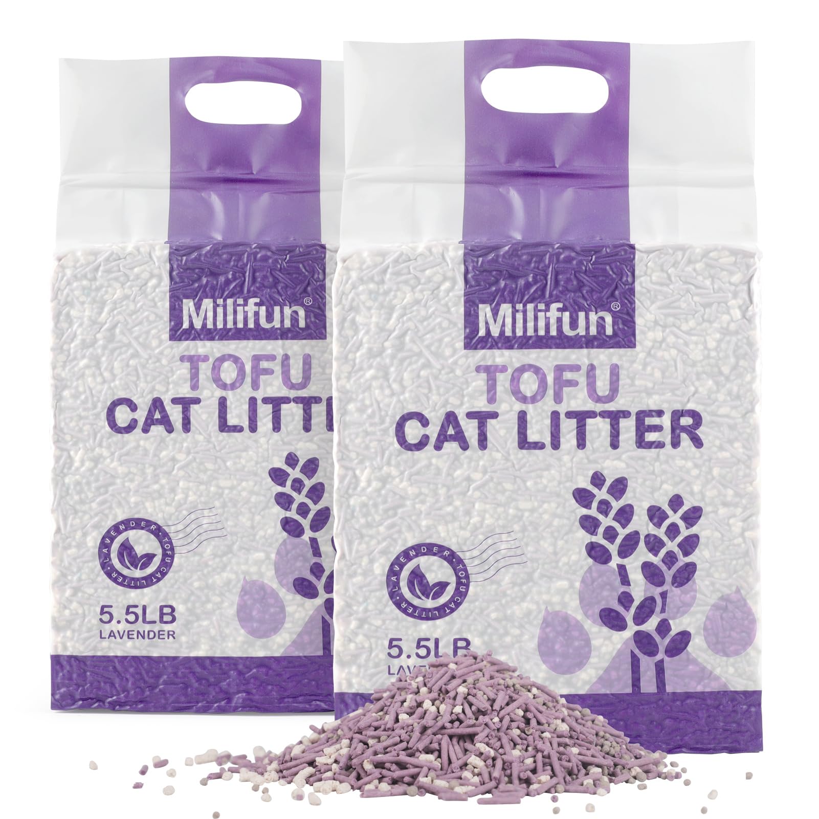 MILIFUN Tofu Cat Litter lavender-clumps for easier scooping and odor control.