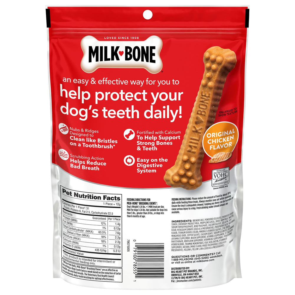 Milk-Bone Brushing Chews mini size for dogs over six months.