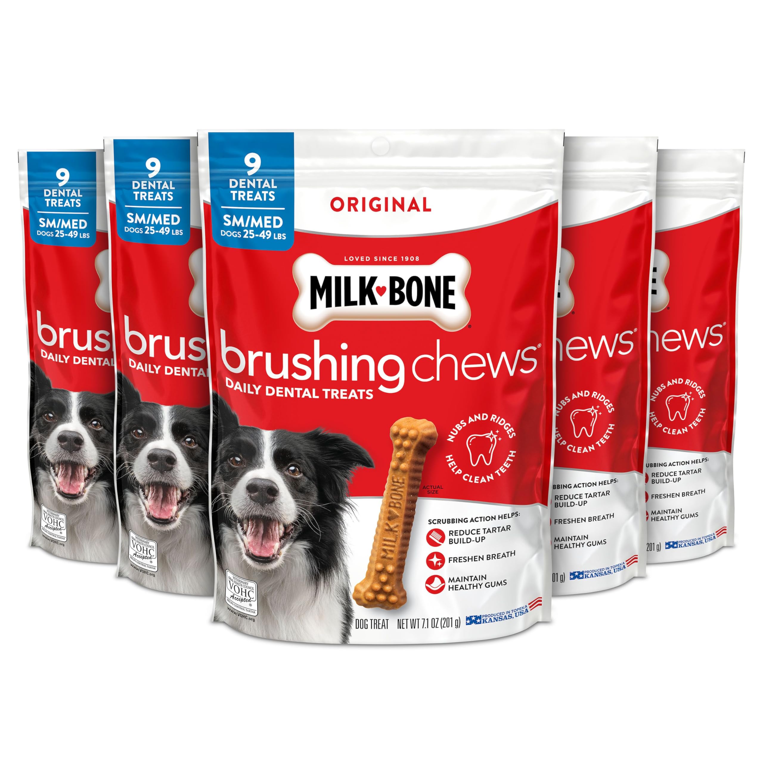 Milk-Bone Brushing Chews Original Chicken flavor for small to medium dogs that helps clean teeth.