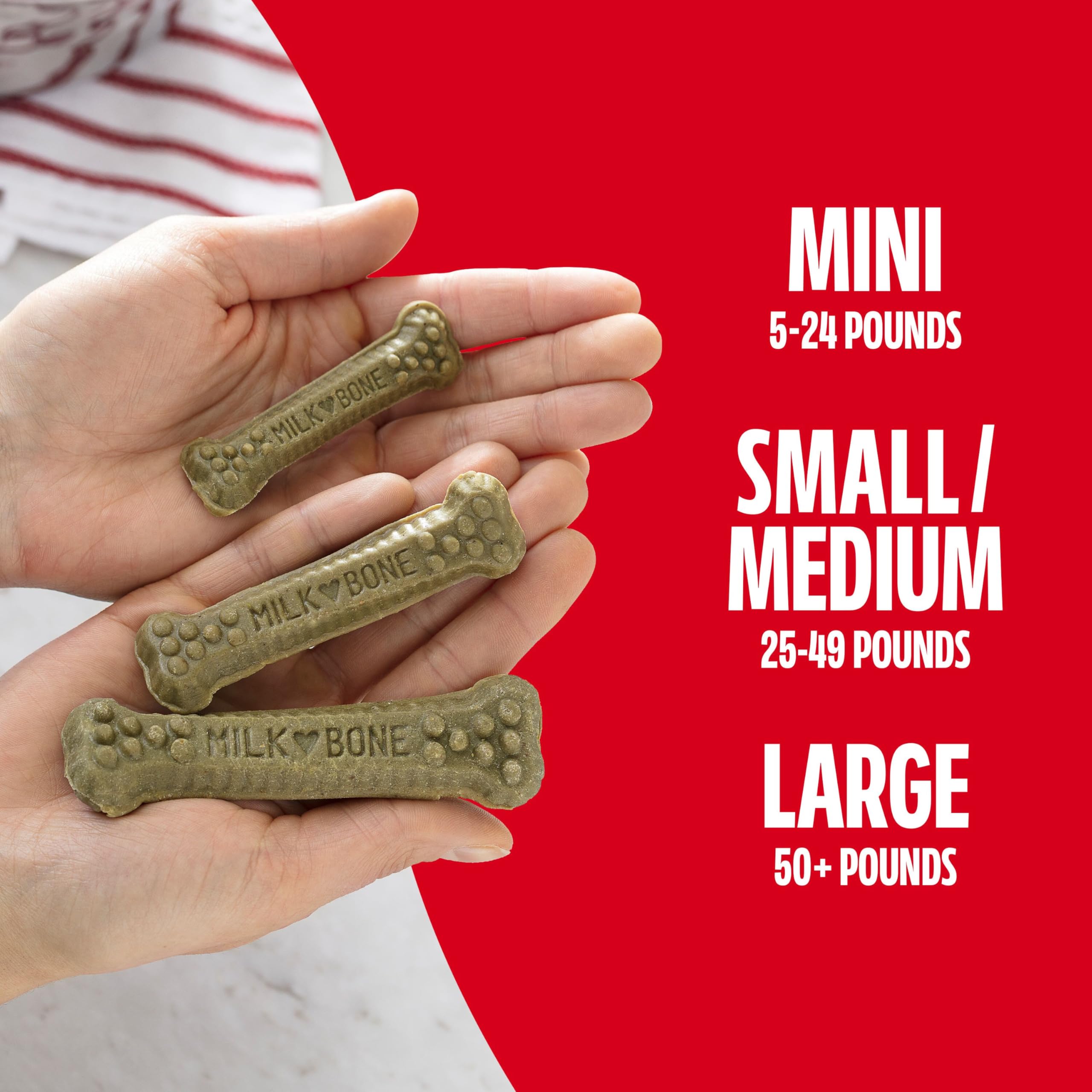 Milk-Bone Brushing Chews packaging highlights five bags for easy stocking.
