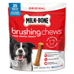 Milk-Bone Brushing Chews pack supports daily dental care for dogs.