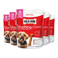 Milk-Bone Brushing Chews Original Chicken mini dog treats with teeth-cleaning nubs.