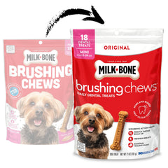 Milk-Bone Brushing Chews twist-design nubs aid daily dental cleaning.