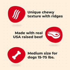 Milk-Bone Comfort Chews closeup reveals unique texture and ridges for satisfying gnawing.