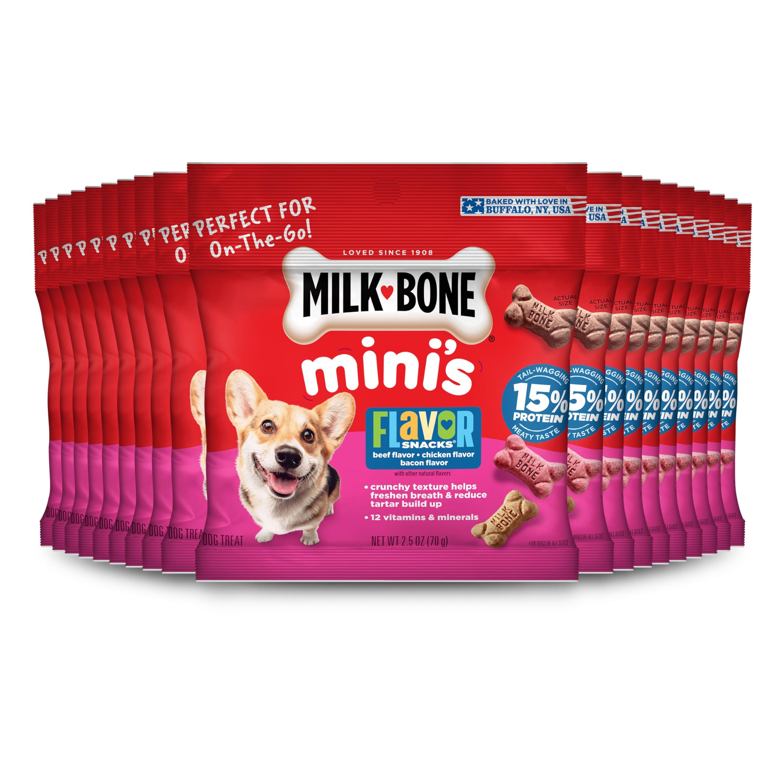 Milk-Bone Flavor Snacks Minis variety of flavors for tasty rewards.