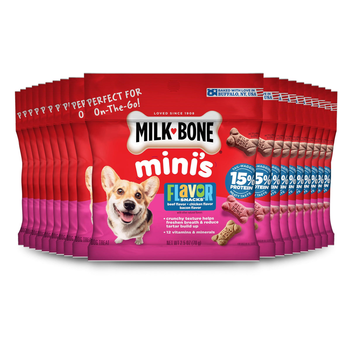 Milk-Bone Flavor Snacks Minis variety of flavors for tasty rewards.