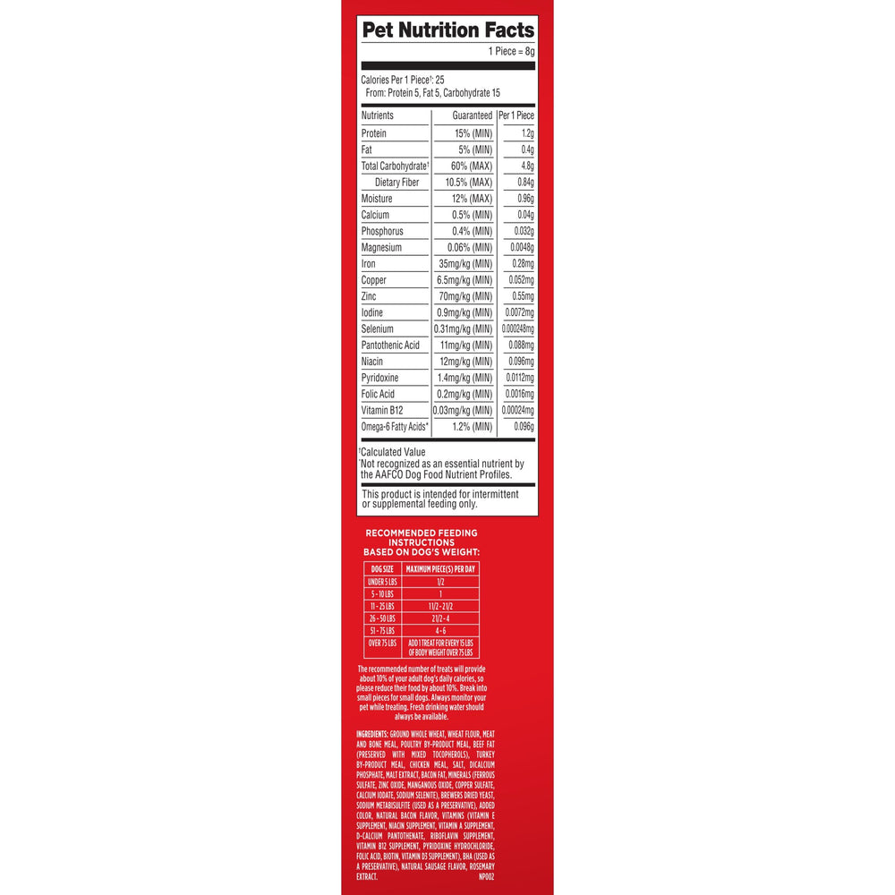 Milk-Bone Flavor Snacks nutrition panel highlights protein and vitamins