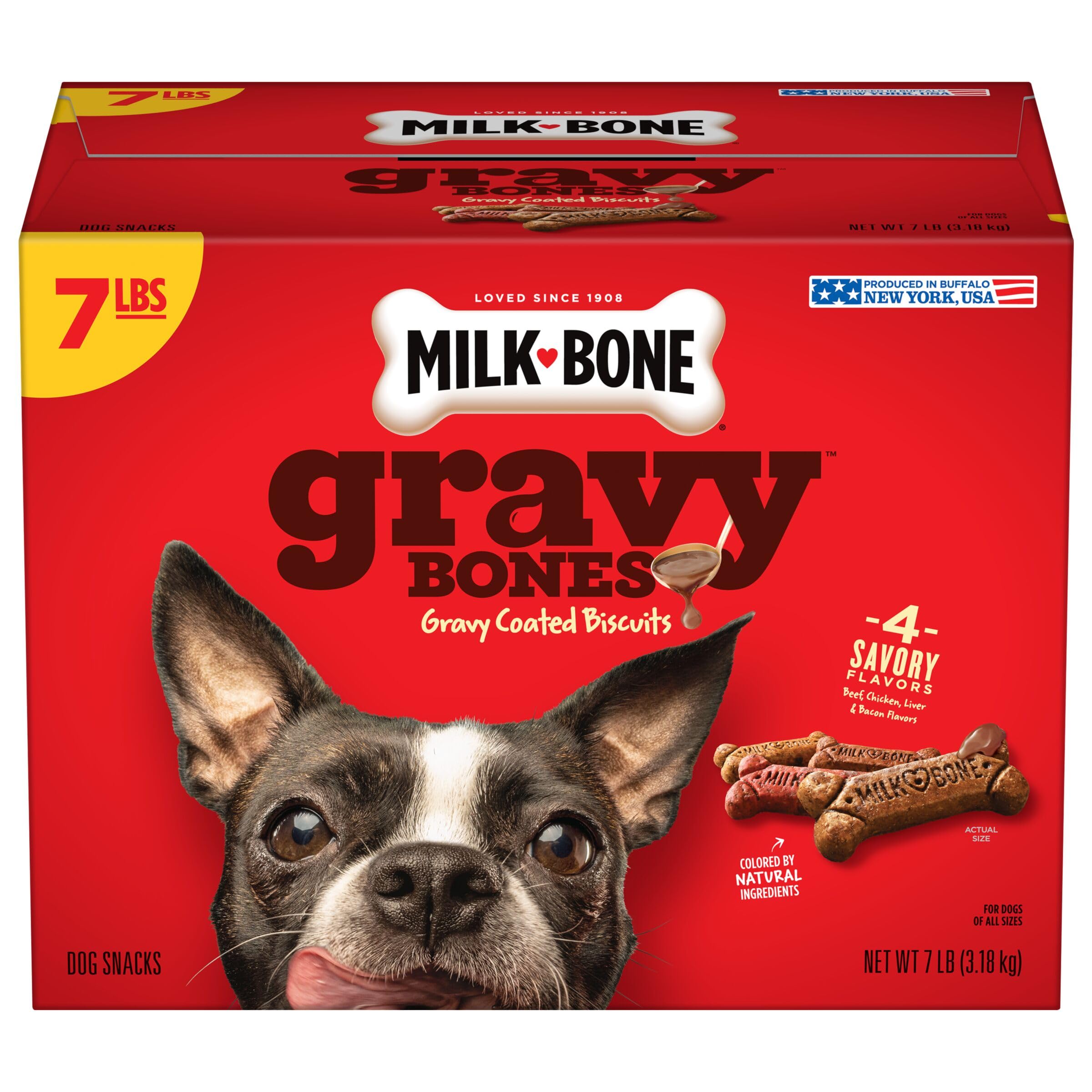Milk-Bone GravyBones small dog biscuits pack convenient daily treat.