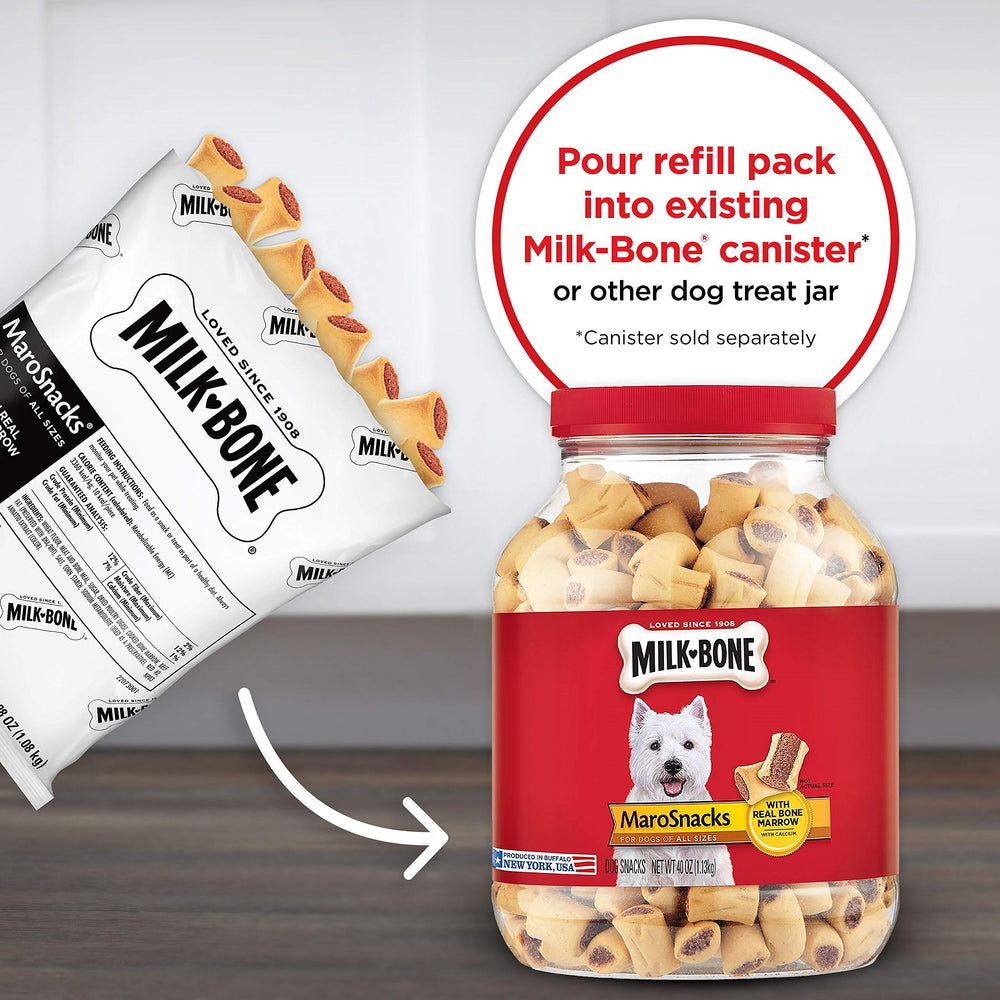 Milk-Bone MaroSnacks two 38-oz refill bags ready for stock-up.