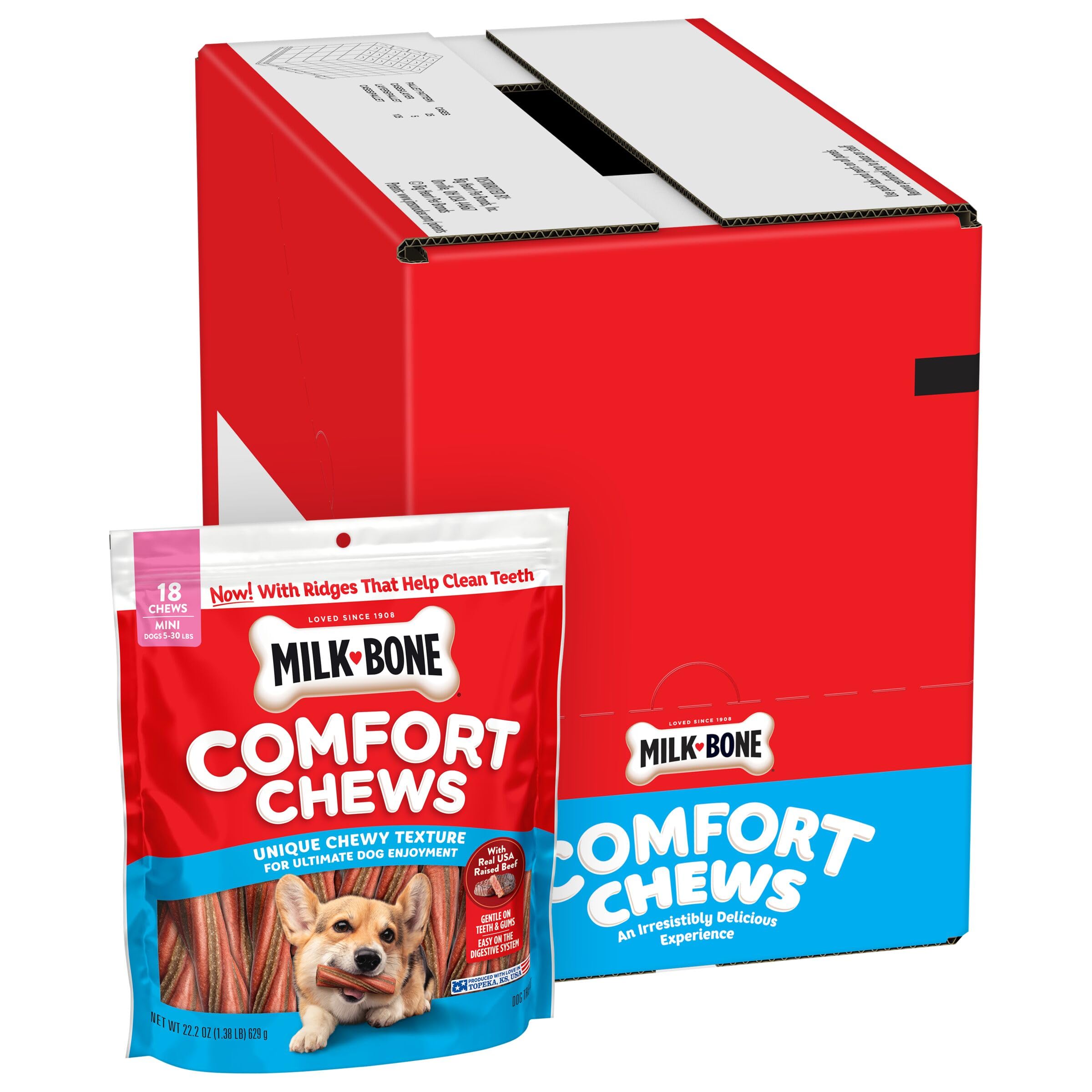 Milk-Bone Mini Comfort Chews dog enjoying a chew during playtime.