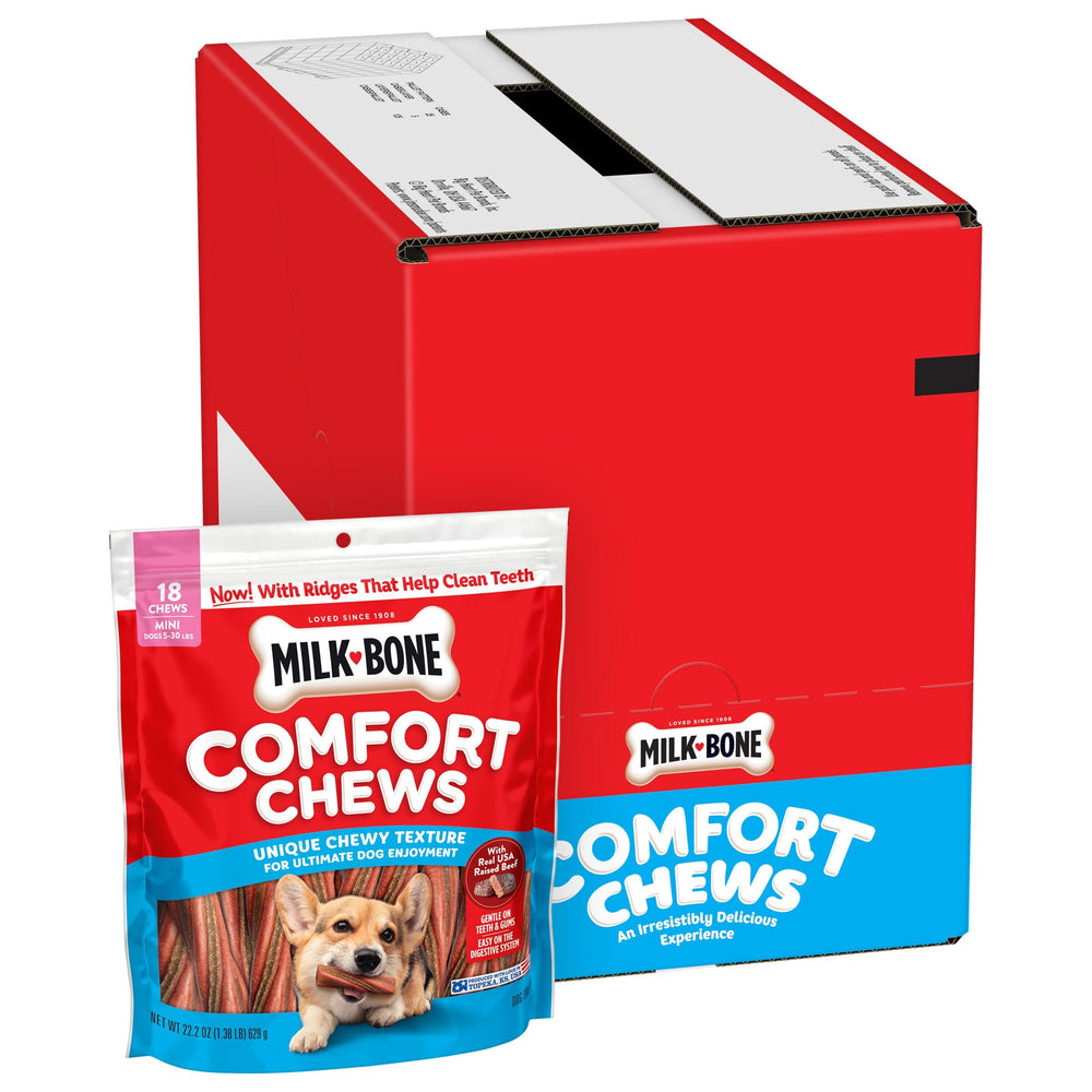 Milk-Bone Mini Comfort Chews dog enjoying a chew during playtime.