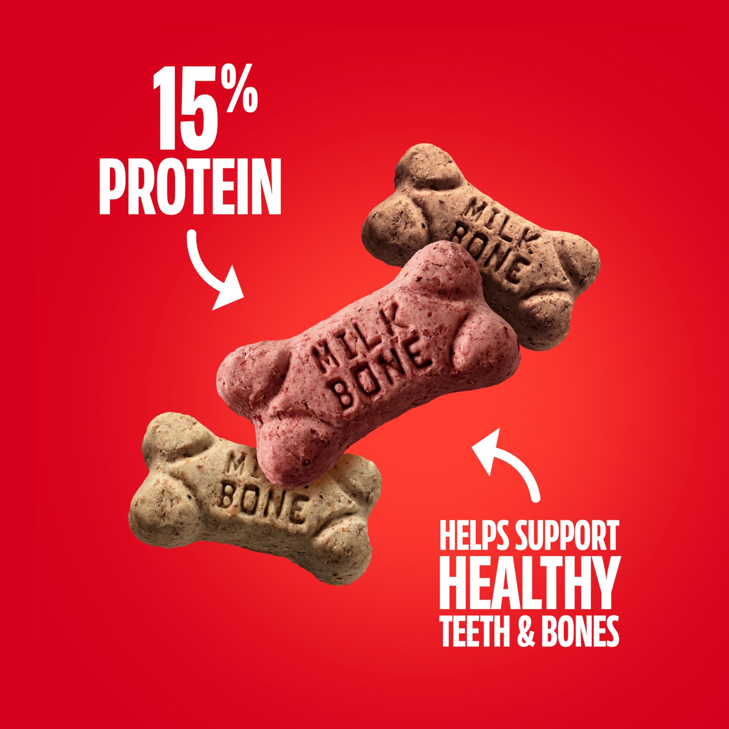 Milk-Bone Minis Flavor Snacks chicken biscuit close-up, a protein-rich daily treat for dogs.