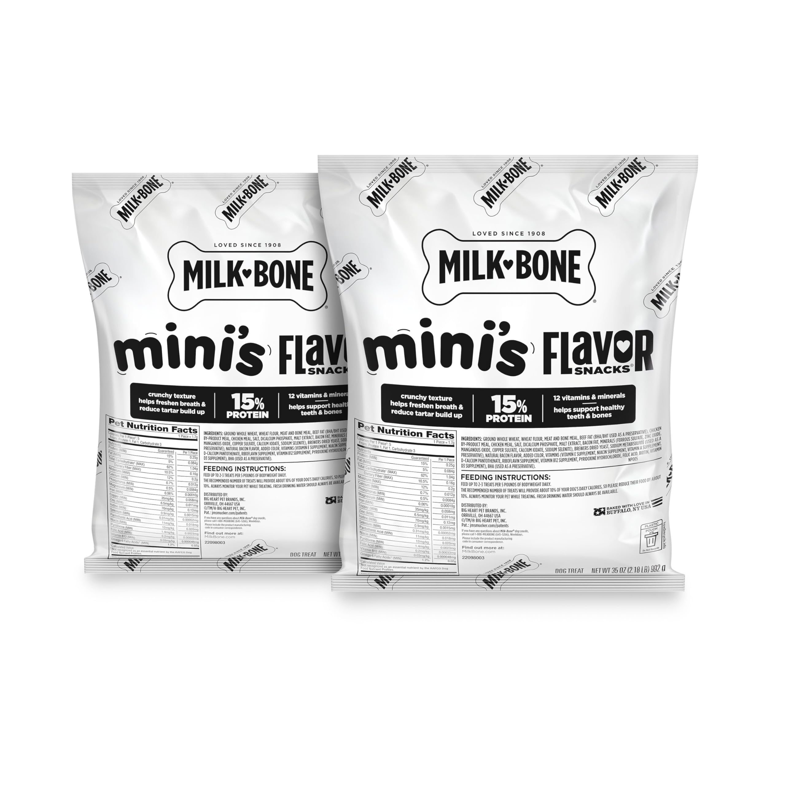 Milk-Bone Minis Flavor Snacks refill pack front view for easy canister refills and reduced waste