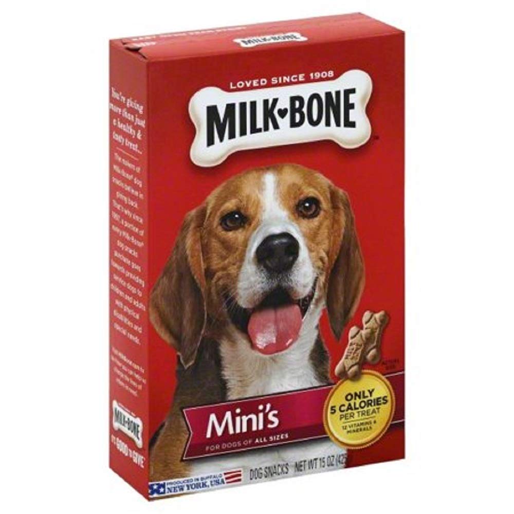 Milk-Bone Minis 2-pack box front showing low-calorie rewards for dogs.