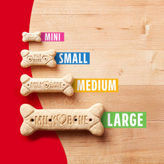 Milk-Bone Original large-dog biscuits with fortification label highlighting vitamins and minerals.