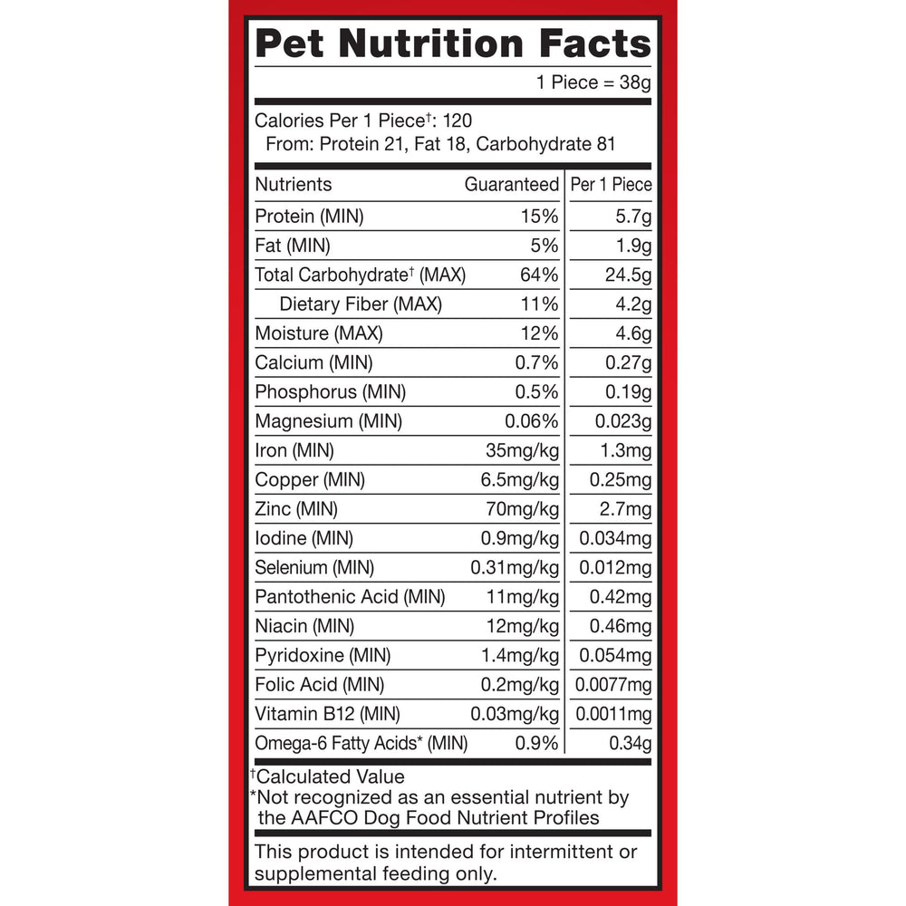 Milk-Bone Original vitamins and minerals label emphasizing iron, zinc, and B12.
