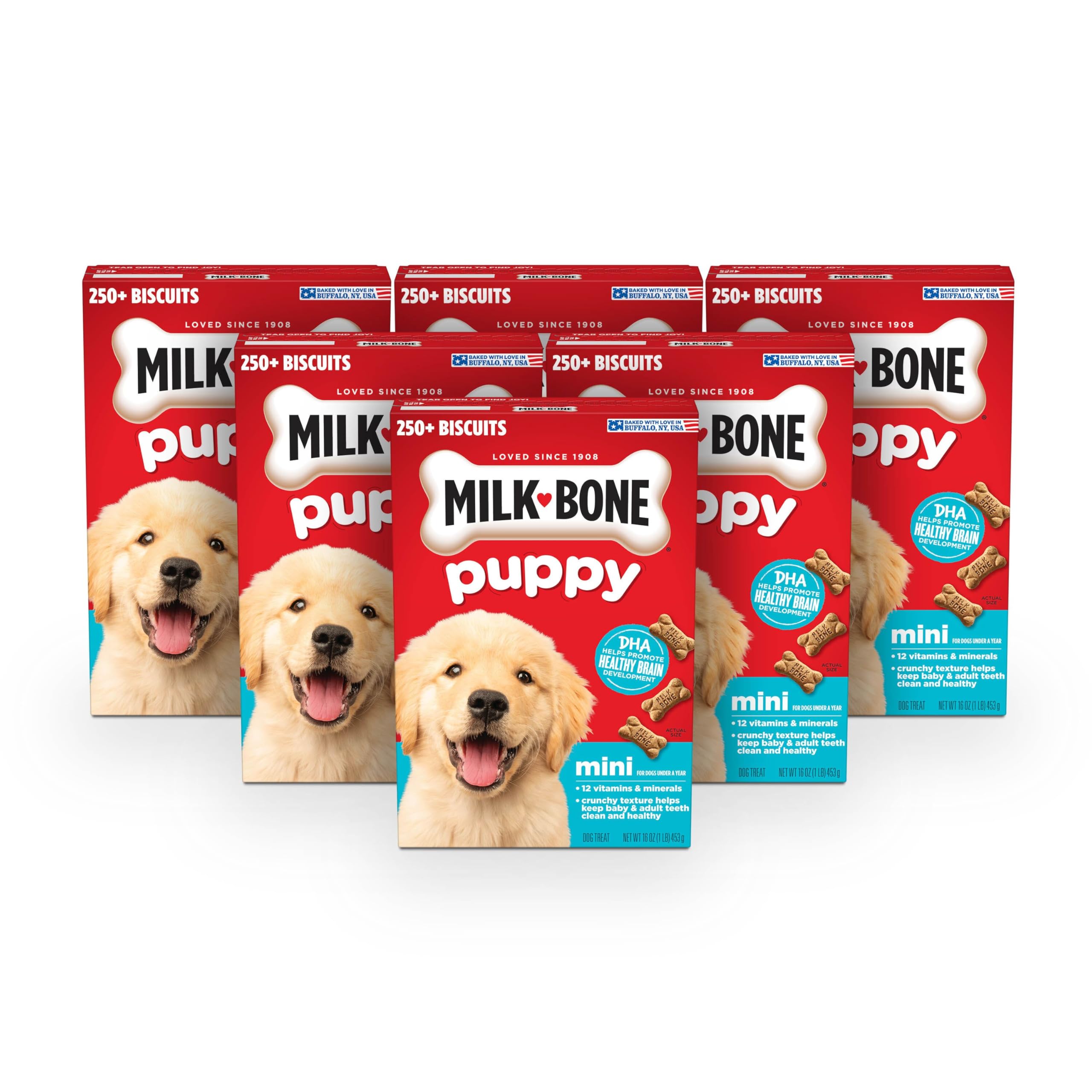 Milk-Bone Original Puppy Treats six-pack pack shot, ideal for training rewards.