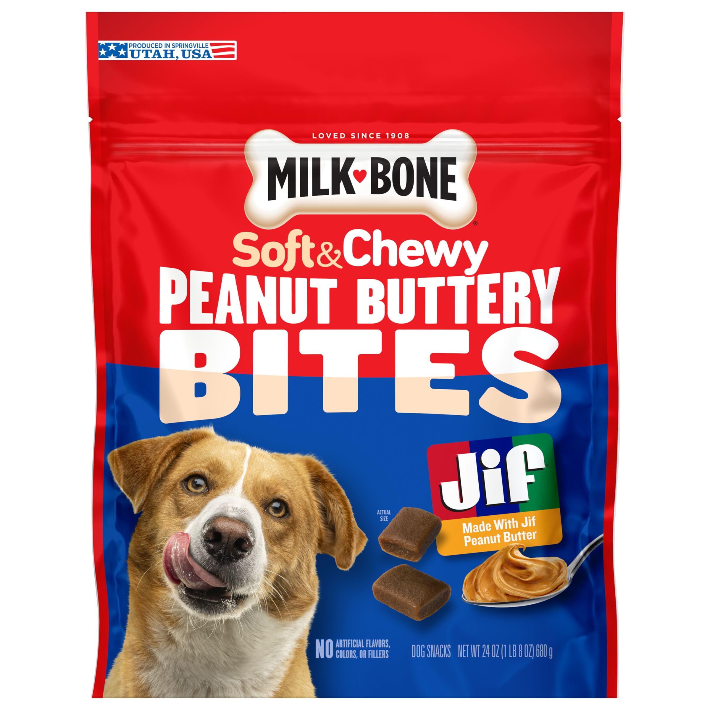 Aromatic peanut butter scent from Milk-Bone bites for dogs.