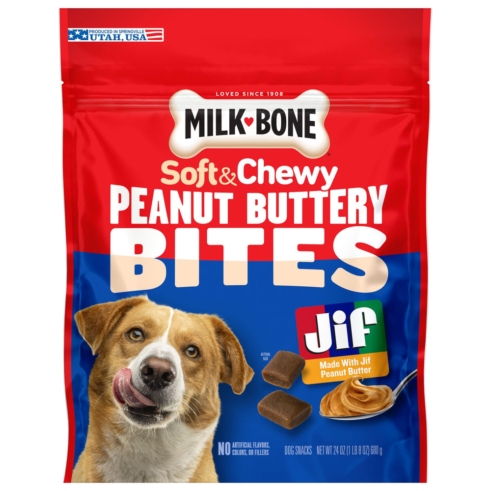 Aromatic peanut butter scent from Milk-Bone bites for dogs.