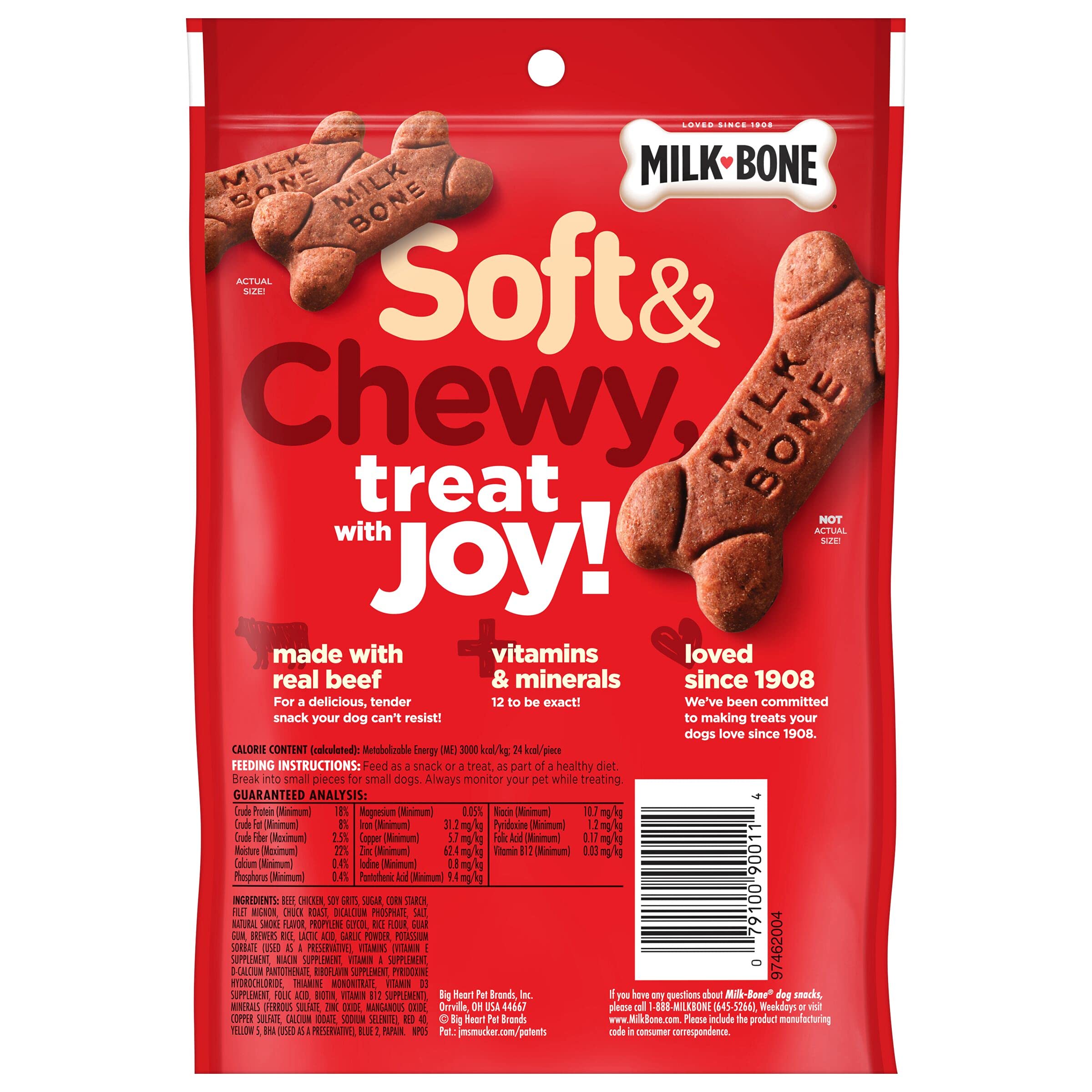 Milk-Bone Soft & Chewy texture—easy-to-chew treats for all dog sizes.