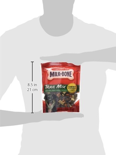 Milk-Bone Trail Mix bites in mixed shapes, encourages bite-size snacking.