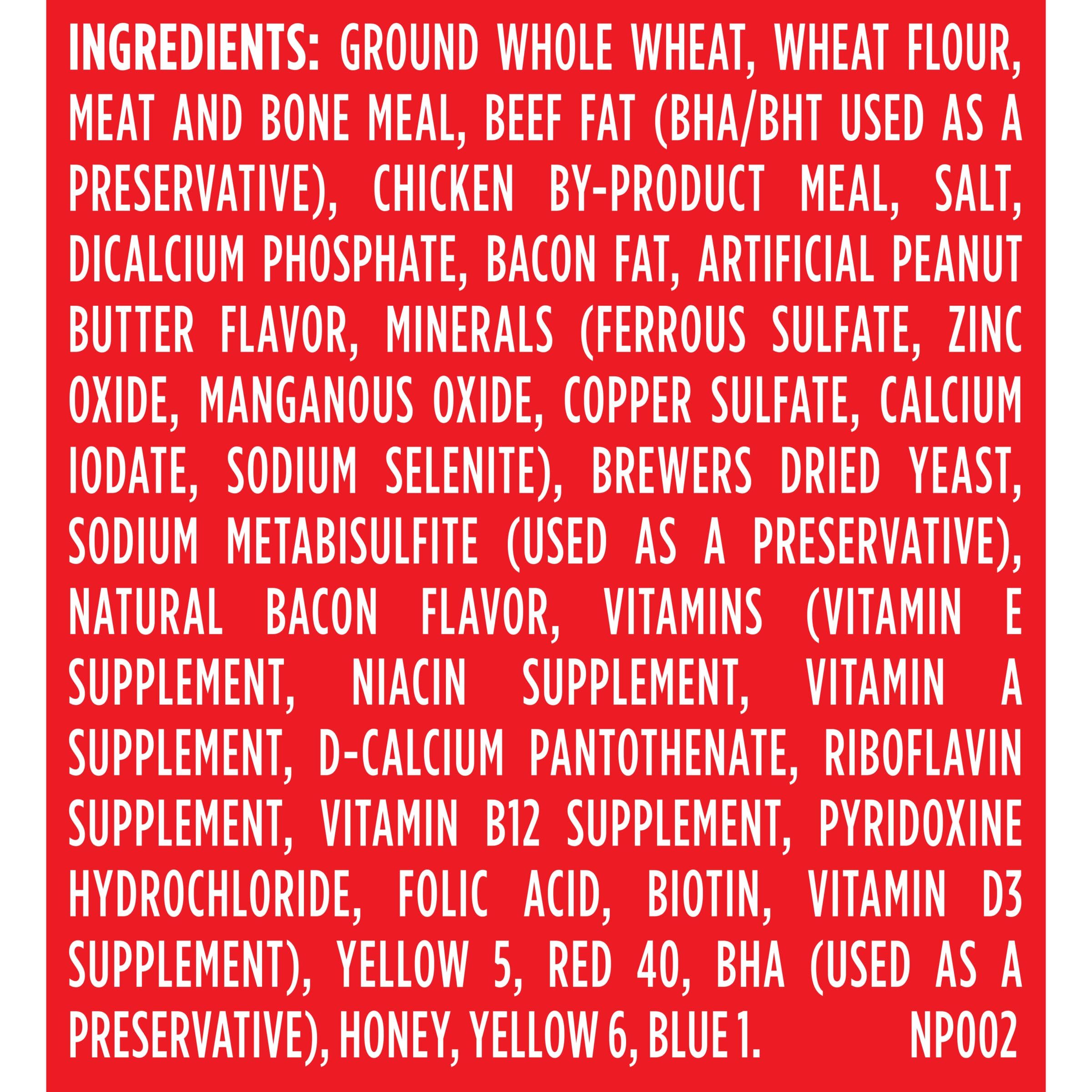 Milk-Bone vitamin and mineral nutrition label highlighting iron, zinc and B12
