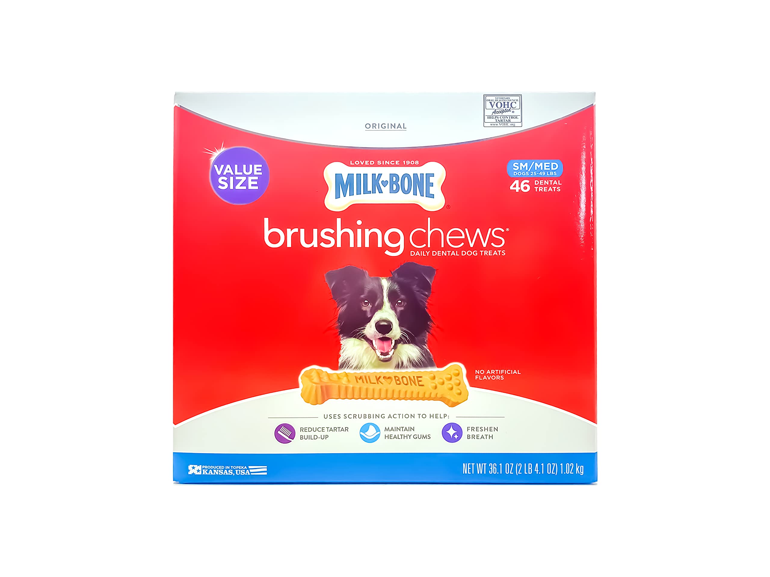 Milk-Bone Brushing Chews twist bone with bristle-like ridges for daily dental cleaning.