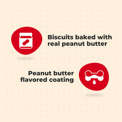 Close up of bottom peanut butter coating on Milk-Bone biscuits