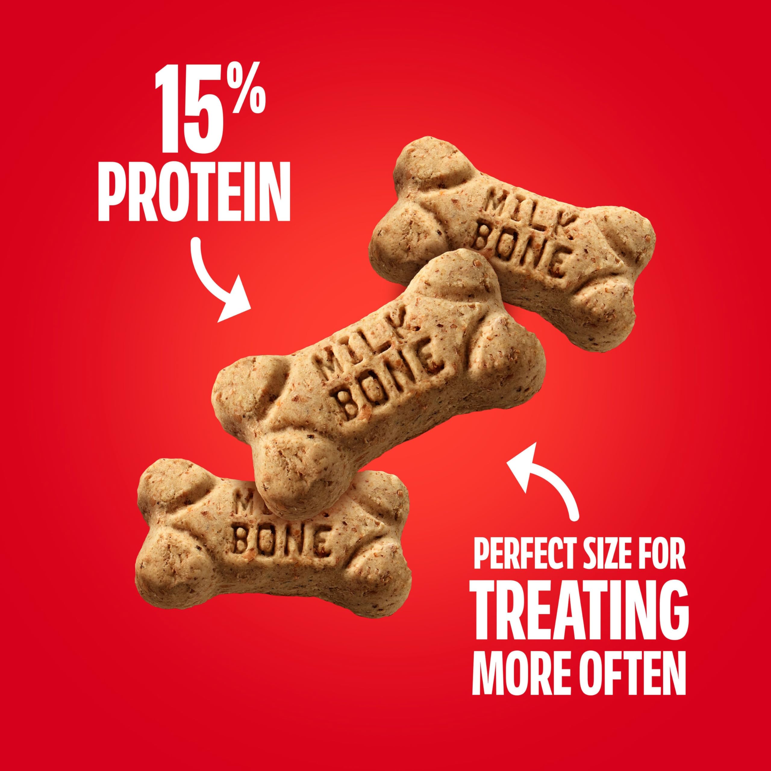 Milk-Bone Minis Original biscuits in a paw-themed scene, bite-sized rewards for pets.