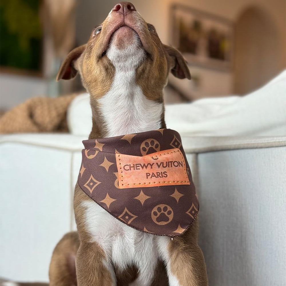 Millionaire Mutt adjustable tie-on bandana ensures secure fit for dogs of all sizes.