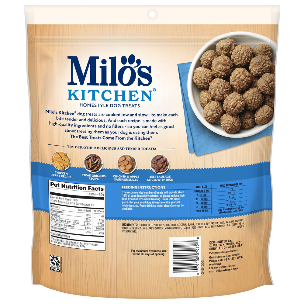 Milo's Kitchen Chicken Meatballs—no artificial flavors or fillers.