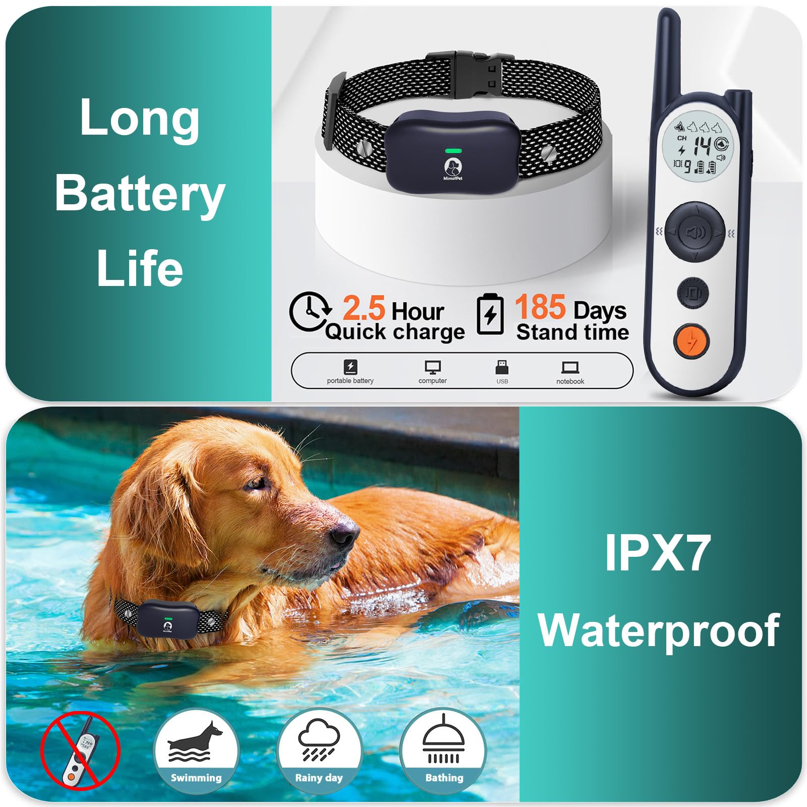 MIMOFPET IPX7 waterproof collar used in any weather.