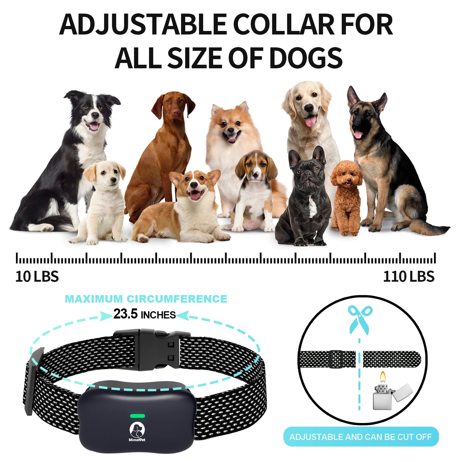 MIMOFPET IPX7 waterproof collar for rain and outdoor use.