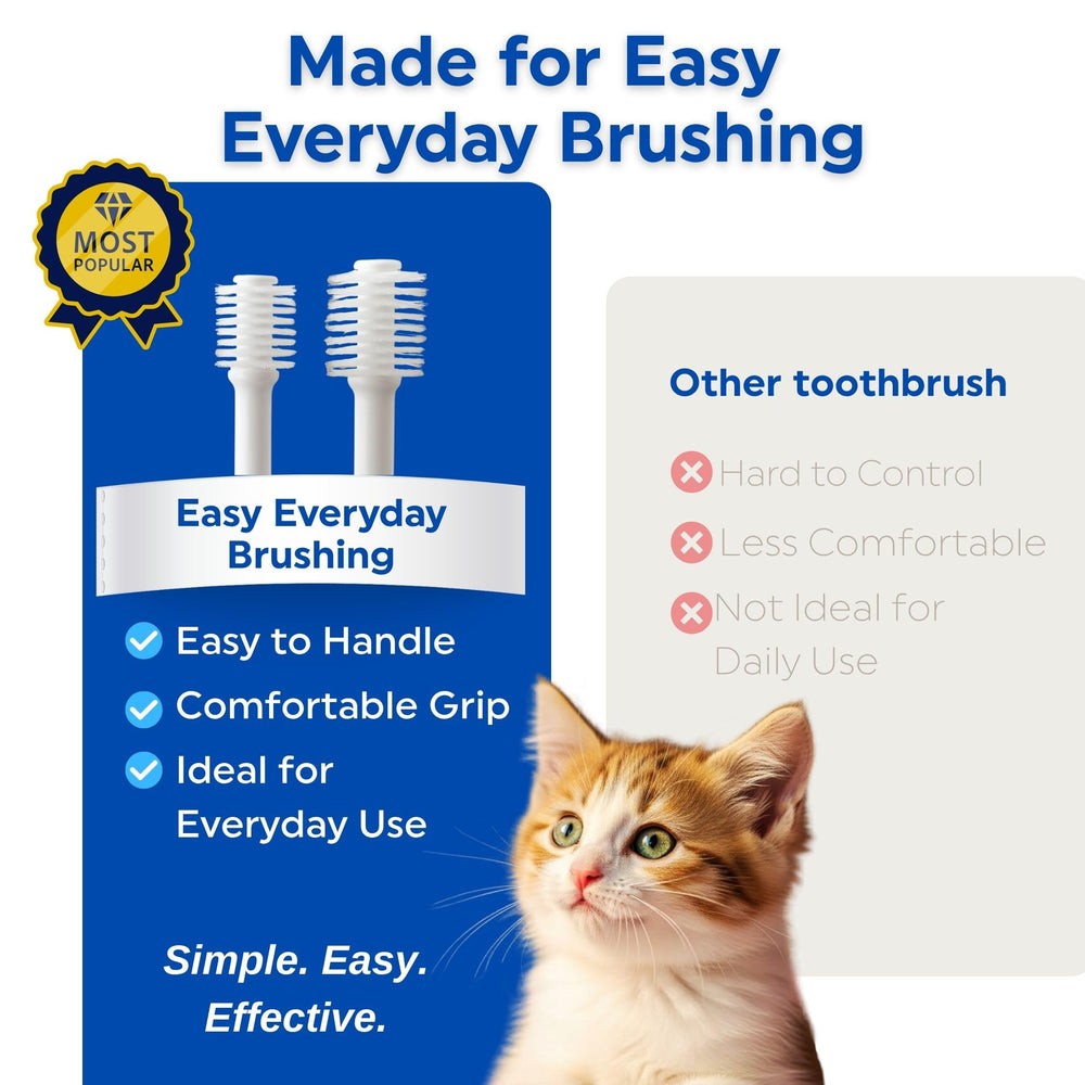 Cat-friendly brush head tailored to feline mouths.