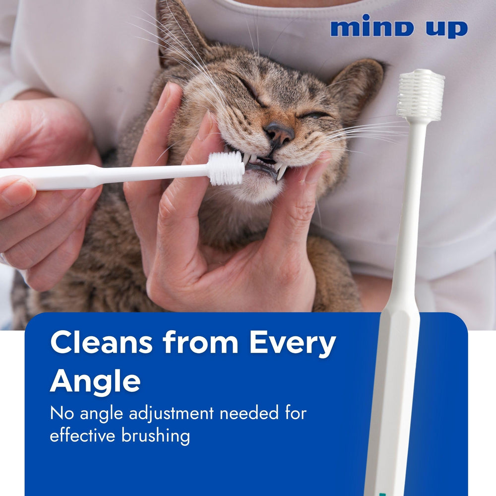 MIND UP toothbrush features a round head for consistent tooth contact.