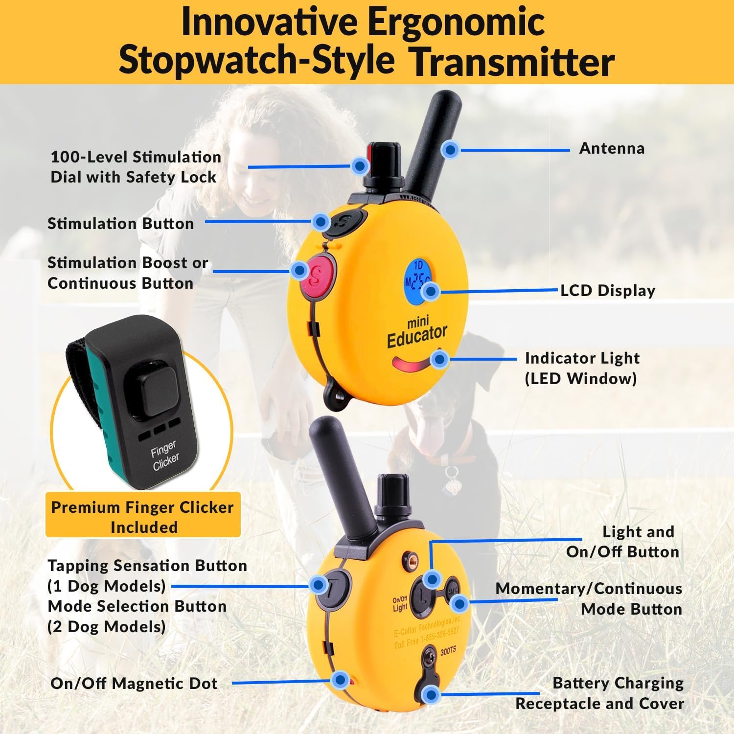 Mini Educator ET-300 waterproof Biothane collar for outdoor training.