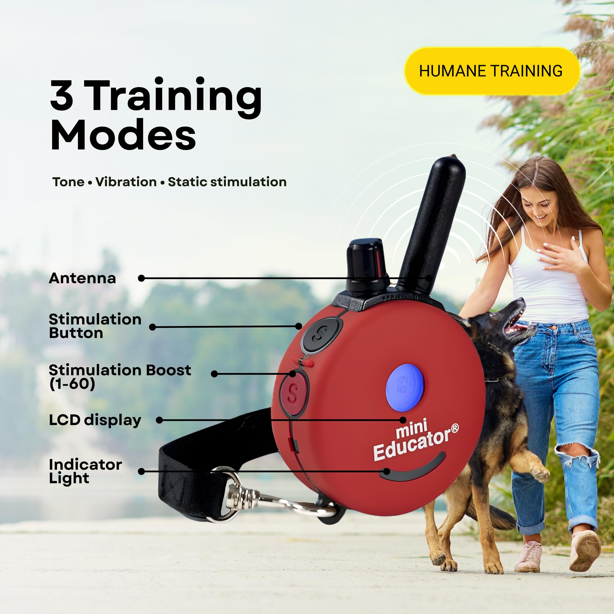 Mini Educator remote handheld floats on water for versatile training near water.