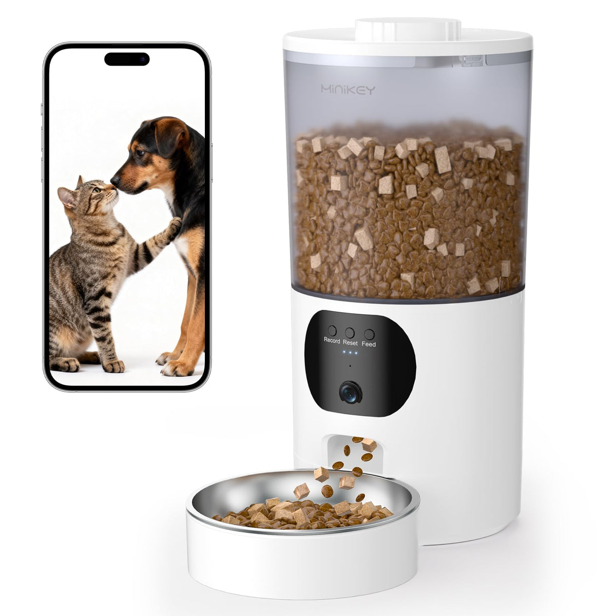 Minikey automatic feeder with 2K camera for clear daytime monitoring of meals