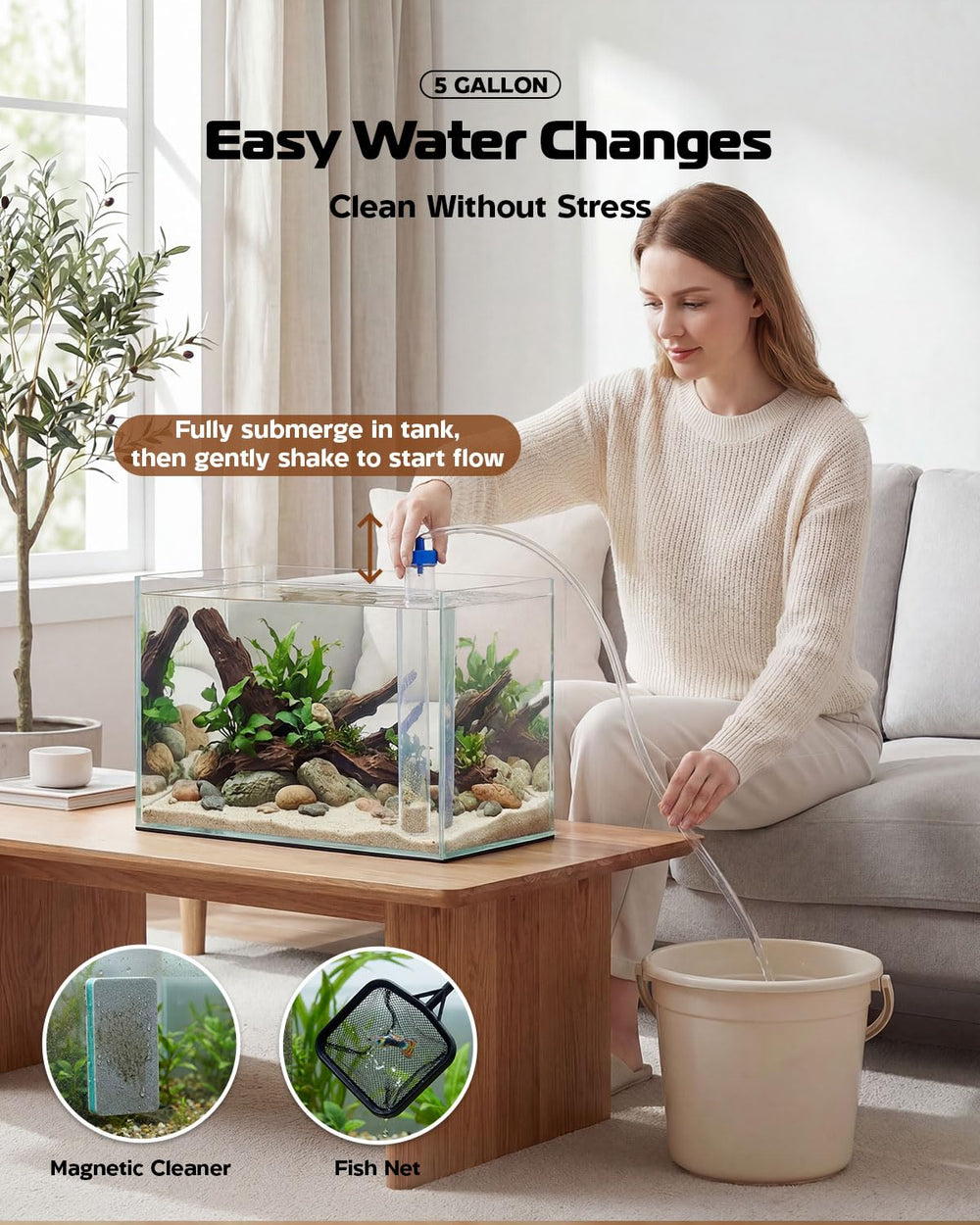Minilake magnetic cleaner makes glass maintenance quick.