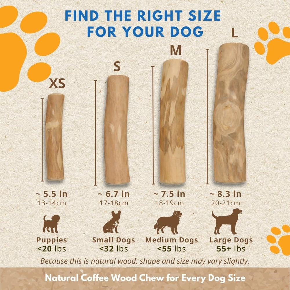 MINOWILD coffee wood chew stick for small dogs fits tiny jaws comfortably.