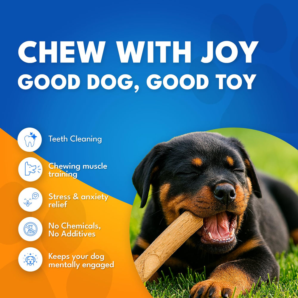 MINOWILD coffee wood dog chew stick, side view, ideal for teething puppies.