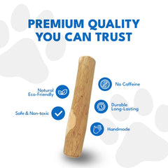 MINOWILD coffee wood chew stick closeup, fibrous texture promotes dental comfort.