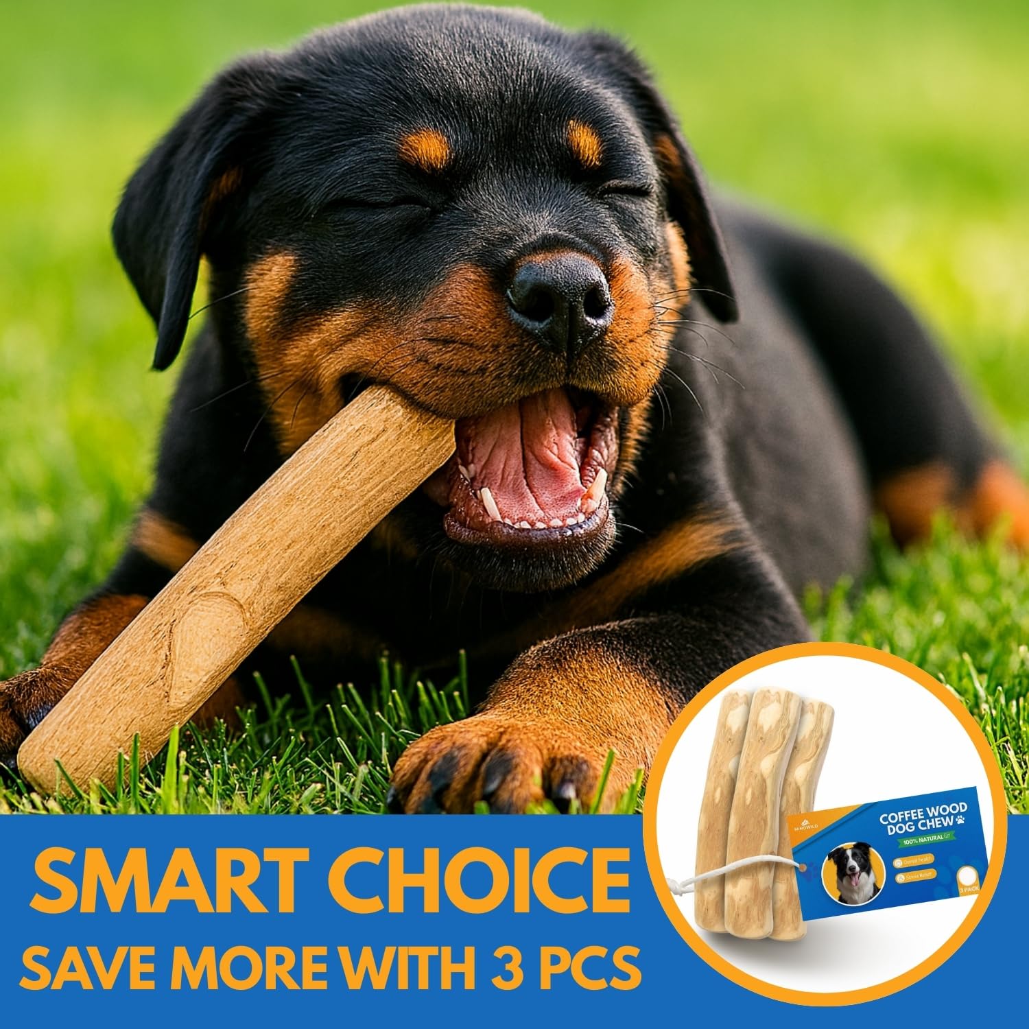 MINOWILD coffee wood chew stick is splinter-free for safer chewing.