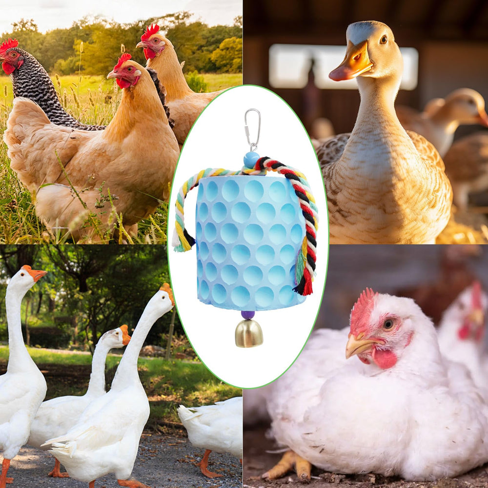 MinrzPet multi-bird enrichment toy supports natural activity in a backyard flock