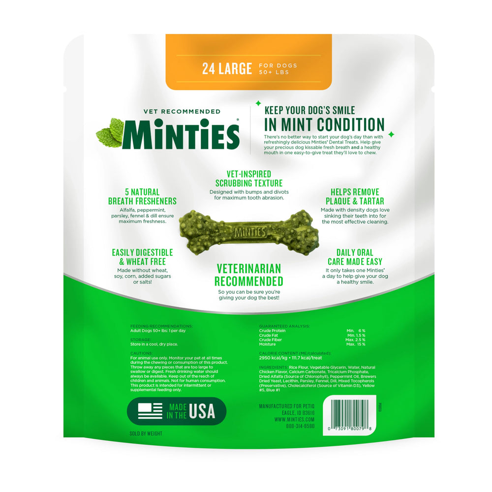 Minties veterinarian-recommended chews for large dogs over 50 lbs.